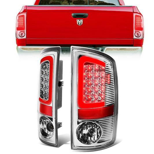 FAROS TRASEROS 07-08 DODGE RAM 1500 / 07-09 DODGE RAM 2500 , 3500 - RED C-BAR - 3D - U-HALO LED - CHROME / CLEAR