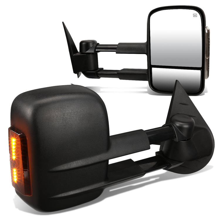RETROVISORES EXTENDIBLES TOWING MIRROR - 07-12 CHEVY SILVERADO / GMC SIERRA - PAIR - POWERED W/ HEATED W/ AMBER SIGNAL - LED SMOKE SIGNAL - BLACK