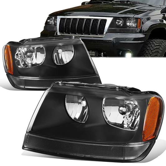 FAROS 99-04 JEEP GRAND CHEROKEE 4-DOOR - 9006 LOW BEAM / 9005 HIGH BEAM - BLACK HOUSING / AMBER CORNER