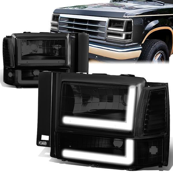 FAROS 91-94 FORD EXPLORER - LED RUNNING LIGHTS REQUIRE TAPPING INTO EXISTING WIRING - LED DRL - BLACK HOUSING / SMOKE LENS / CLEAR CORNER - 9004 LOW BEAM / 9004 HIGH BEAM
