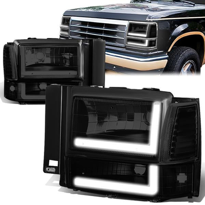 FAROS 91-94 FORD EXPLORER - LED RUNNING LIGHTS REQUIRE TAPPING INTO EXISTING WIRING - LED DRL - BLACK HOUSING / SMOKE LENS / CLEAR CORNER - 9004 LOW BEAM / 9004 HIGH BEAM