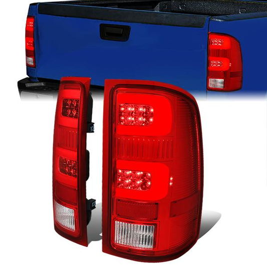 FAROS TRASEROS 07-13 GMC SIERRA 1500 - 07-14 GMC SIERRA 2500HD 3500HD - DOES NOT FIT DUALLY MODELS, DOES NOT FIT DENALI MODELS, DOES NOT FIT MODELS WITH 921 BACKUP BULB MODELS - 3D - LED - CHROME / RED