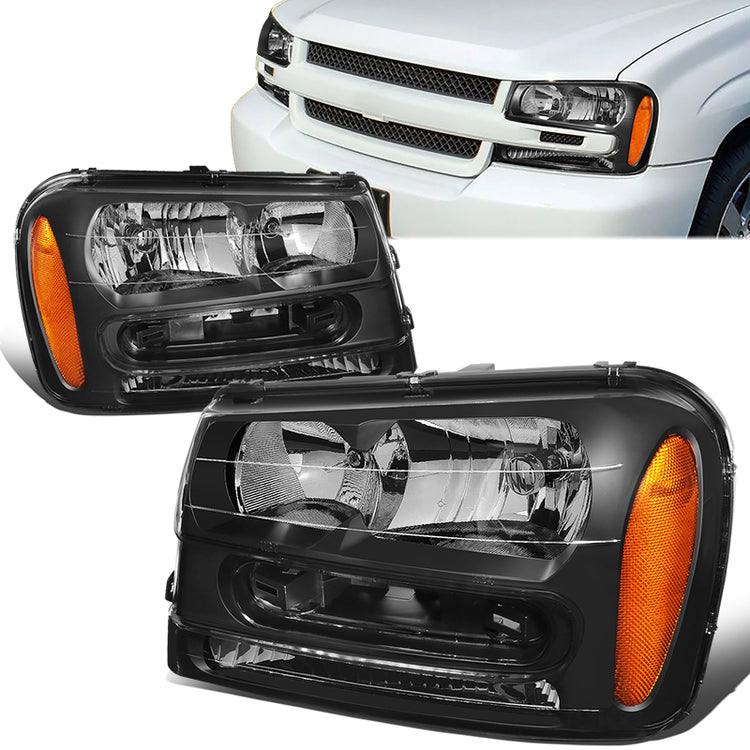 FAROS 02-09 CHEVY TRAILBLAZER / 02-05 TRAILBLAZER EXT - 9006 LOW BEAM / 9005 HIGH BEAM / 3757A TURN SIGNAL - BLACK HOUSING / AMBER CORNER
