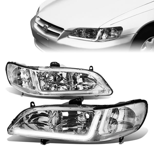 FAROS 98-02 HONDA ACCORD 2/4-DOOR - LED DRL - CHROME HOUSING / CLEAR CORNER - 9006 LOW BEAM / 9005 HIGH BEAM
