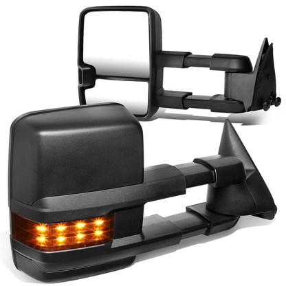 RETROVISORES EXTENDIBLES TOWING MIRROR - 88-98 CHEVY GMC C/K 1500 / 88-00 CHEVY GMC C/K 2500 / 88-02 CHEVY GMC C3500 / 88-00 CHEVY GMC K3500 / 95-99 CHEVY TAHOE / 92-99 GMC YUKON, SUBURBAN - PAIR - POWERED - LED AMBER SIGNAL - BLACK