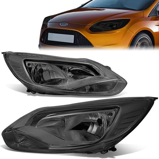 FAROS 12-14 FORD FOCUS 4-DOOR - FITS MODELS WITH HALOGEN HEADLIGHTS - H7 LOW BEAM / H1 HIGH BEAM - SMOKE HOUSING / CLEAR CORNER