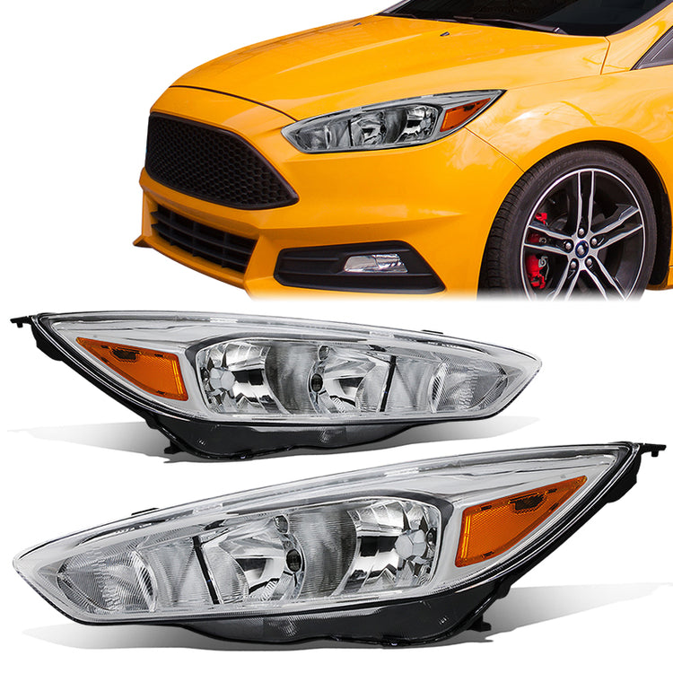 FAROS 15-17 FORD FOCUS 4-DOOR - FITS HALOGEN AND NON-ELECTRIC MODELS ONLY - H11 LOW BEAM / H1 HIGH BEAM - CHROME HOUSING / AMBER CORNER