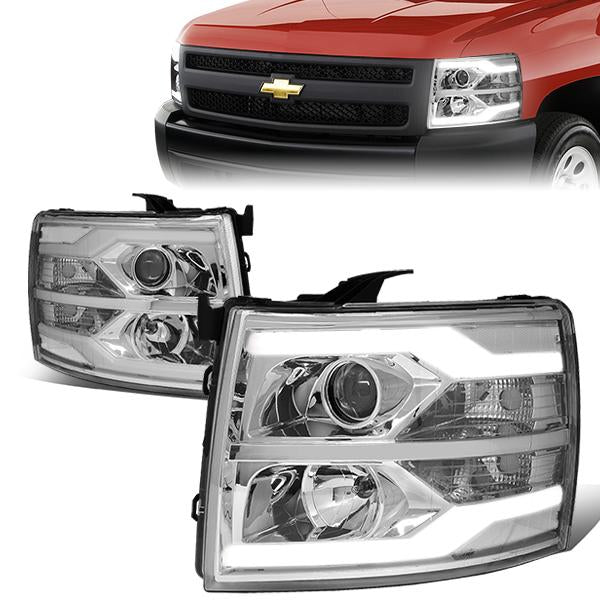 FAROS 07-13 CHEVY SILVERADO 1500 / 07-17 SILVERADO 2500, 3500 AND HD MODELS - DOES NOT FIT 2007 OLD BODY CLASSIC MODELS - LED DRL - DUAL LED - CHROME HOUSING / CLEAR CORNER