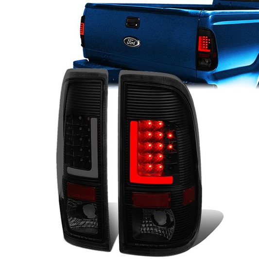 FAROS TRASEROS 97-03 FORD F-150 / 97-99 FORD F-250 / 99-07 FORD F-250, F-350, F-450, F-550 - SUPER DUTY / 04 FORD F-150 HERITAGE - L-BAR - 3D - LED - FITS STYLESIDE MODELS ONLY - BLACK / SMOKE