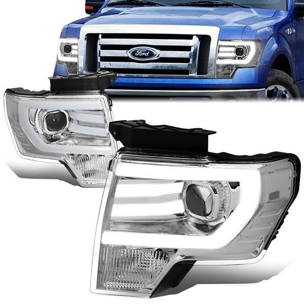 FAROS 09-14 FORD F-150 - FITS HALOGEN HEADLIGHT MODELS ONLY - 3D - LED - PROJECTOR - CHROME HOUSING / CLEAR CORNER - H7 LOW / HIGH BEAM / 3157A SIGNAL 194 MARKER