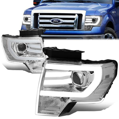 FAROS 09-14 FORD F-150 - FITS HALOGEN HEADLIGHT MODELS ONLY - 3D - LED - PROJECTOR - CHROME HOUSING / CLEAR CORNER - H7 LOW / HIGH BEAM / 3157A SIGNAL 194 MARKER