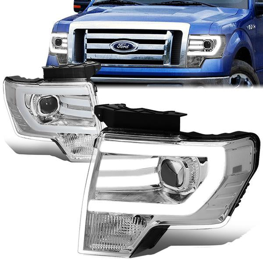 FAROS 09-14 FORD F-150 - FITS HALOGEN HEADLIGHT MODELS ONLY - 3D - LED - PROJECTOR - CHROME HOUSING / CLEAR CORNER - H7 LOW / HIGH BEAM / 3157A SIGNAL 194 MARKER