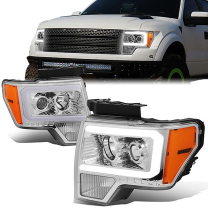 FAROS 09-14 FORD F-150 - ONLY FITS MODELS WITH HALOGEN HEADLIGHTS WITHOUT PROJECTOR - DAYTIME RUNNING LIGHT BAR REQUIRES WIRING INTO EXISTING LIGHTING HARNESS - ONLY FITS MODELS WITH COMPOSITE HEADLIGHTS - LED DRL - PROJECTOR LOW BEAM - CHROME HOUSING /