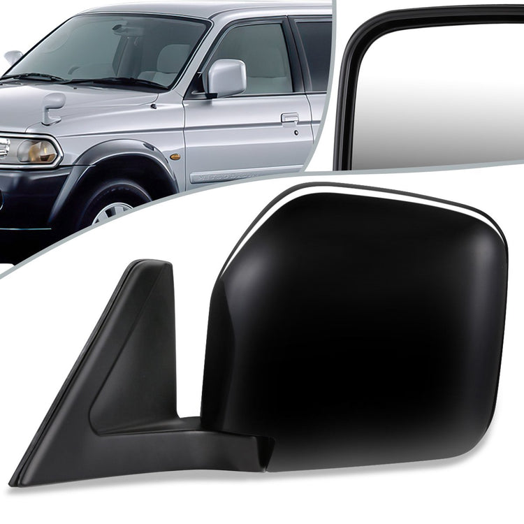 RETROVISOR MIRROR - OEM - 00-04 MITSUBISHI MONTERO SPORT, CHALLENGER - POWERED - FOLDING - BLACK MATERIAL - LEFT