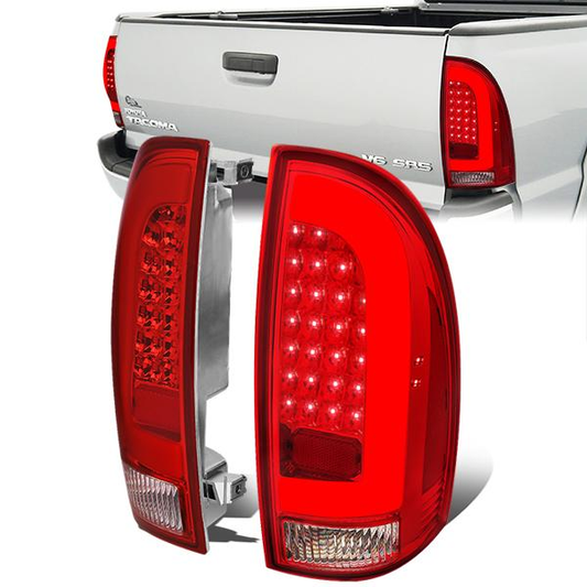 FAROS TRASEROS 05-15 TOYOTA TACOMA - L-BAR - 3D - LED - CHROME / RED