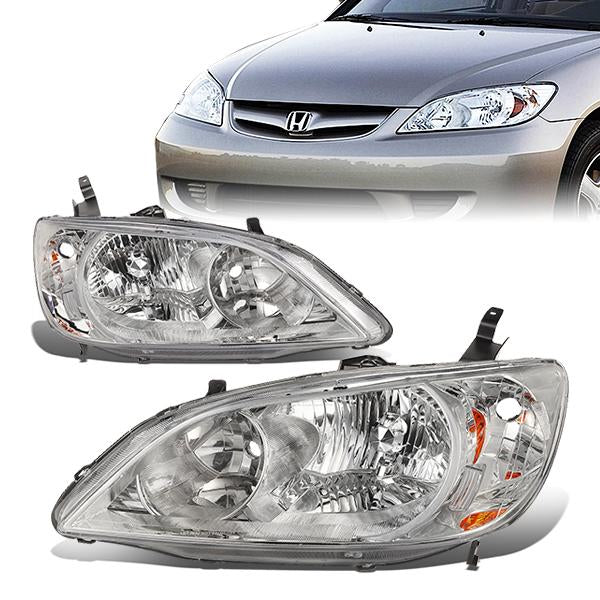 FAROS 04-05 HONDA CIVIC 2/4-DOOR - DOES NOT FIT CIVIC SI 3-DOOR MODELS - OE STYLE - 9006 LOW BEAM / 9005 HIGH BEAM - CHROME HOUSING / AMBER CORNER