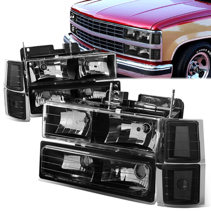 FAROS 94-98 CHEVY C10 2/4-DOOR - 8PC - BLACK HOUSING / CLEAR CORNER - 9006 LOW BEAM / 9005 HIGH BEAM