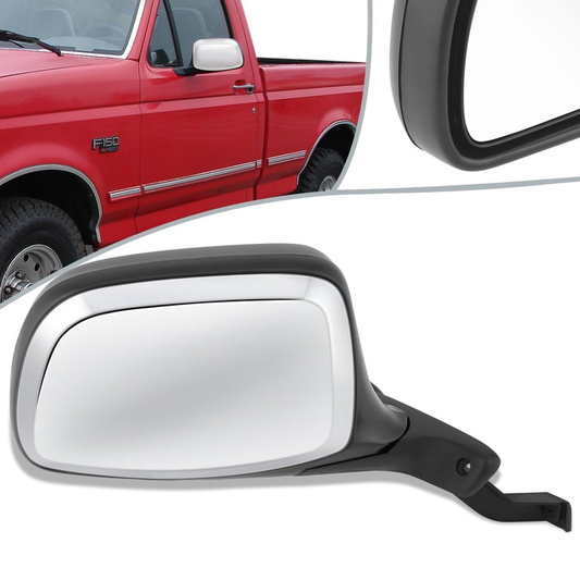 RETROVISOR MIRROR - OEM - 92-96 FORD BRONCO / 96-97 FORD F-100 / 92-97 FORD F-150, F-250, F-350 - MANUAL - CHROME - RIGHT