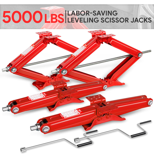 HERRAMIENTAS SCISSOR JACK KIT - 4PCS - 24" 5000LBS - RED - FOR RV STABLIZING AND LEVELING PURPOSE ONLY, NEVER USE FOR LIFTING, CHANGING TIRES OR SUPPORTING WEIGHT OF ANY VEHICLES