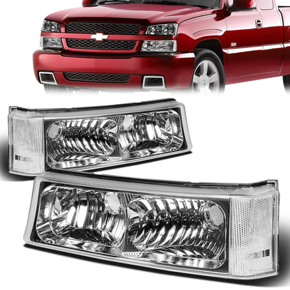 CUARTOS LUZ 03-06 CHEVY AVALANCHE 1500, 2500, SILVERADO 1500, 2500, 3500, 1500 HD, 2500 HD / 2007 SILVERADO 1500, 1500 HD, 2500 HD, 3500 CLASSIC - FITS MODELS WITHOUT FACTORY CLADDING ONLY - 2PC - CHROME / CLEAR CORNER