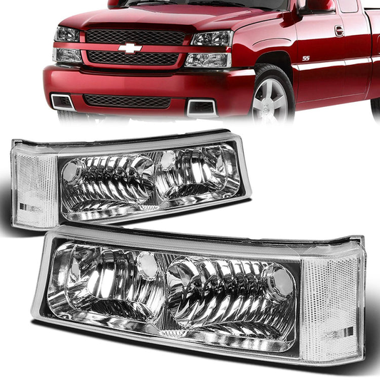 CUARTOS LUZ 03-06 CHEVY AVALANCHE 1500, 2500, SILVERADO 1500, 2500, 3500, 1500 HD, 2500 HD / 2007 SILVERADO 1500, 1500 HD, 2500 HD, 3500 CLASSIC - FITS MODELS WITHOUT FACTORY CLADDING ONLY - 2PC - CHROME / CLEAR CORNER