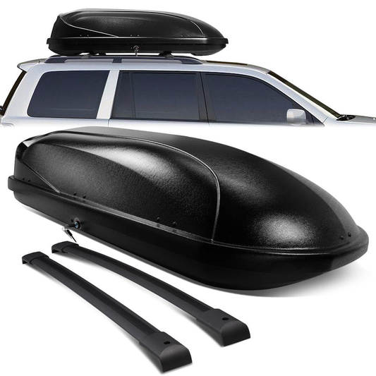 PORTAEQUIPAJE ROOF RACK CROSS BARS + CARGO ROOF BOX - 03-08 HONDA PILOT - MOUNTS ONTO OEM ROOF RAILS ONLY - BLACK