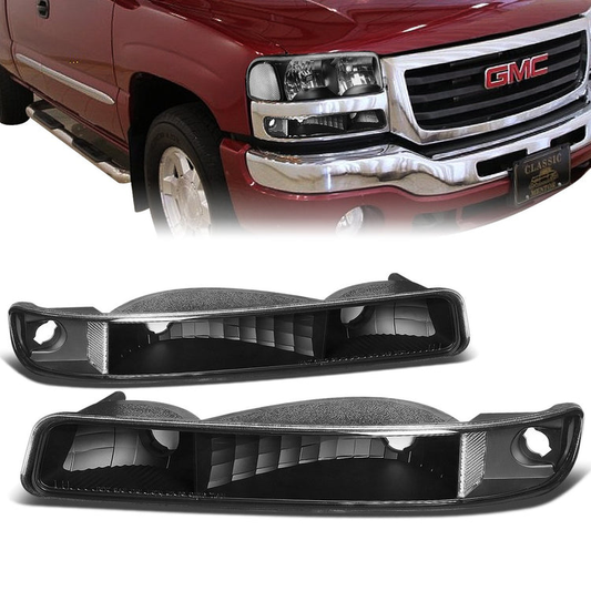 CUARTOS LUZ 99-06 GMC SIERRA 1500, 2500, 3500 AND HD MODELS / 2007 SIERRA 1500, 2500, 3500 AND HD MODELS CLASSIC ONLY / 00-06 YUKON 1500, 2500 - DOES NOT FIT C3 OR DENALI MODELS - 2PC - BLACK / CLEAR CORNER