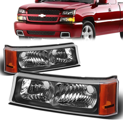 CUARTOS LUZ 03-06 CHEVY AVALANCHE 1500, 2500, SILVERADO 1500, 2500, 3500, 1500 HD, 2500 HD / 2007 SILVERADO 1500, 1500 HD, 2500 HD, 3500 CLASSIC - FITS MODELS WITHOUT FACTORY CLADDING ONLY - 2PC - BLACK / AMBER CORNER