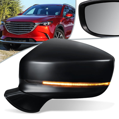 RETROVISOR MIRROR - OEM - 16-20 MAZDA CX-9 - POWERED - HEATED - W/ SIGNAL LIGHT - FOLDING - BLACK MATERIAL - LEFT