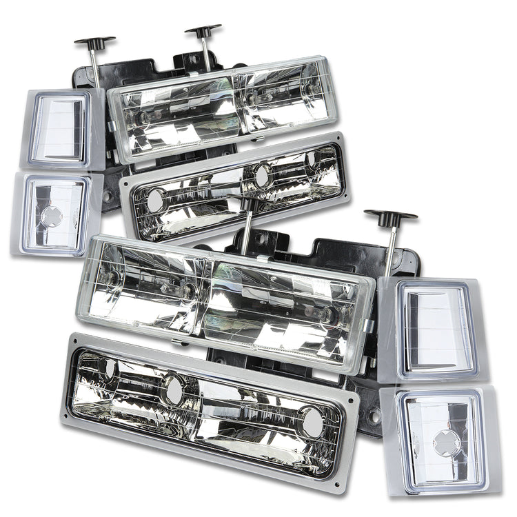 FAROS 94-98 CHEVY C10 2/4-DOOR - 8PC - CHROME HOUSING / CLEAR CORNER - 9006 LOW BEAM / 9005 HIGH BEAM