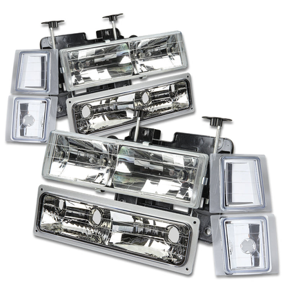 FAROS 94-98 CHEVY C10 2/4-DOOR - 8PC - CHROME HOUSING / CLEAR CORNER - 9006 LOW BEAM / 9005 HIGH BEAM