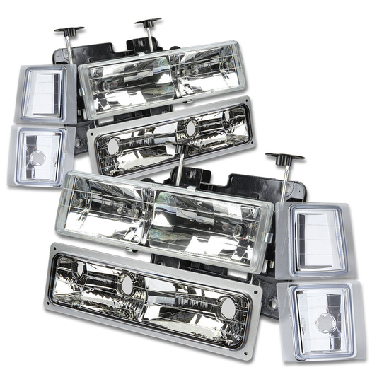 FAROS 94-98 CHEVY C10 2/4-DOOR - 8PC - CHROME HOUSING / CLEAR CORNER - 9006 LOW BEAM / 9005 HIGH BEAM