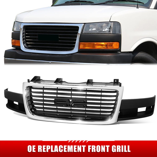 PARRILLA GRILLE - CV EXPRS/GMC SVNA 03-13/14-22/ GRILLE ASS'Y 03-22/ MAT-BALCK W/CHROME FRAME/ (COMPOSITE HEAD LIGHT TYPE)/ (SAVANA)//PARTS.NO,GM1200532//OEM NO,22881263