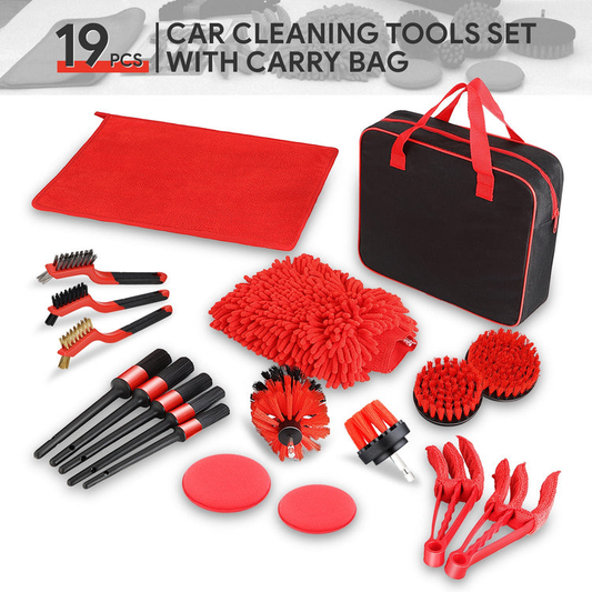 HERRAMIENTAS 19PCS - CAR BRUSH SET - RED