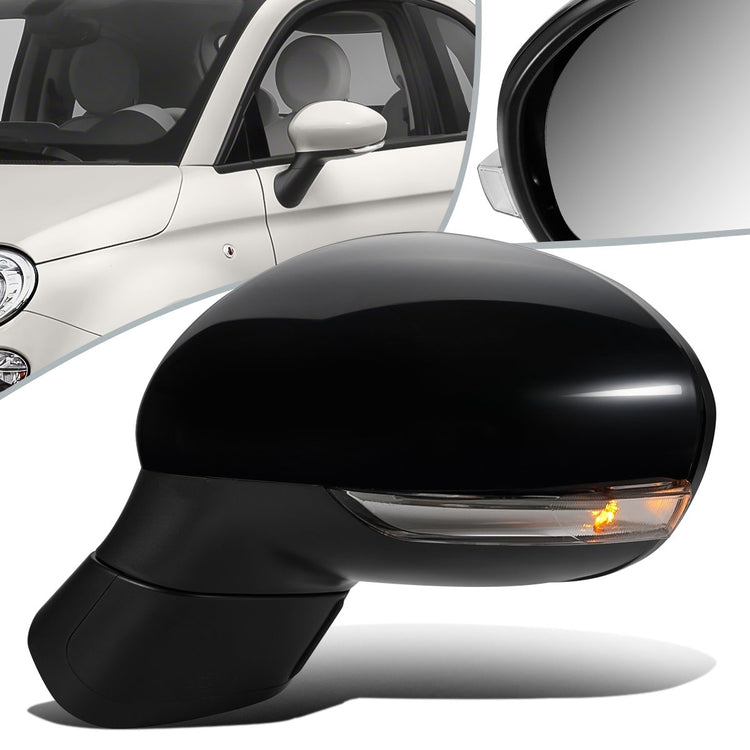 RETROVISOR MIRROR - OEM - 13-15 FIAT 500 - POWERED - HEATED - W/ SIGNAL - FOLDING - BLACK MATERIAL - LEFT
