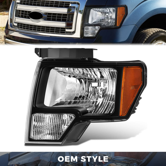 FAROS OE STYLE - 10-14 FORD F-150 - WITH FACTORY BLACK HOUSING - WITH HALOGEN HEADLAMPS - 9008 HIGH / LOW BEAM / 168 MARKER / 3157NA - BLACK HOUSING - LEFT