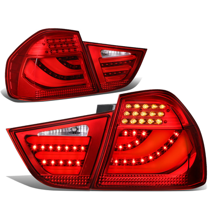 FAROS TRASEROS 09-11 BMW 3-SERIES E90 - 3D STRIP - LED - RED / RED