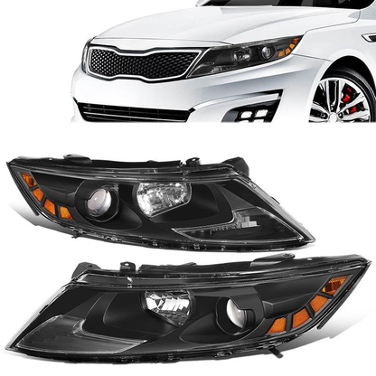 FAROS 11-13 KIA OPTIMA - FITS MODELS W/ FACTORY HALOGEN HEADLIGHTS - OE STYLE - PROJECTOR - H11B LOW BEAM / H1 HIGH BEAM - BLACK HOUSING / AMBER CORNER