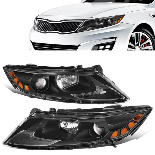 FAROS 11-13 KIA OPTIMA - FITS MODELS W/ FACTORY HALOGEN HEADLIGHTS - OE STYLE - PROJECTOR - H11B LOW BEAM / H1 HIGH BEAM - BLACK HOUSING / AMBER CORNER