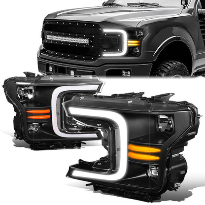 FAROS 18-21 FORD F-150 - FITS MODELS WITH HALOGEN HEADLIGHTS ONLY - C-BAR LED DRL - SEQUENTIAL LED - BLACK HOUSING / CLEAR CORNER