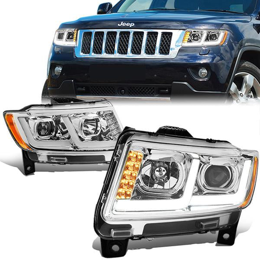 FAROS 11-13 JEEP GRAND CHEROKEE - FITS MODELS WITH HALOGEN HEADLIGHTS ONLY - PROJECTOR LOW BEAM - CHROME HOUSING / AMBER CORNER - H1 LOW BEAM / 9005 HIGH BEAM