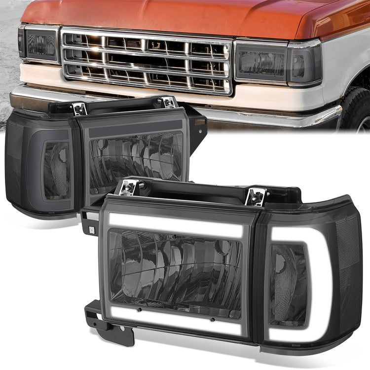FAROS 87-91 FORD BRONCO - 81-91 FORD F-150 / 87-91 FORD F-250 / 87-91 FORD F-350 - LED DRL - SMOKE HOUSING / CLEAR CORNER - 9004 HIGH BEAM / LOW BEAM / 3157 SIGNAL
