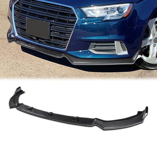 LIP FRONTAL 17-20 AUDI A3, S3 - FITS PREMIUM PLUS, S-LINE ONLY - REQUIRES DRILLING BUMPER FOR INSTALLATION 3PC- CARBON FIBER LOOK