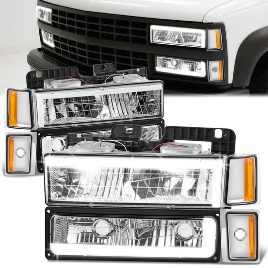 FAROS CLEAR LENS,AMBER REFLECTOR,CHROME HOUSING - 8PCS - LED BAR - 92-93 CHEVROLET BLAZER / 88-93 CHEVROLET C1500 / 92-93 CHEVROLET C1500 SUBURBAN / 88-93 CHEVROLET C2500 / 92-93 CHEVROLET C2500 SUBURBAN / 88-93 CHEVROLET C3500 / 88-93 CHEVROLET K1500 /