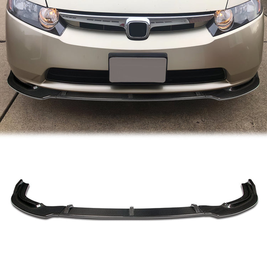 LIP FRONTAL 06-08 HONDA CIVIC SEDAN 4-DR - REQUIRES DRILLING BUMPER FOR INSTALLATION - 3PC - REAL CARBON FIBER