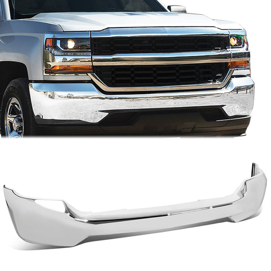 DEFENSA 16-18 CHEVY SILVERADO 1500 FRONT BUMPER FACE BAR - W/O FOG LIGHT CUT OUT, W/O SENSOR HOLE, CHROME