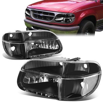 FAROS 95-01 FORD EXPLORER / 1997 MERCURY MOUNTAINEER 2/4-DOOR - 4PC - 9007 LOW BEAM / HIGH BEAM - BLACK HOUSING / CLEAR CORNER