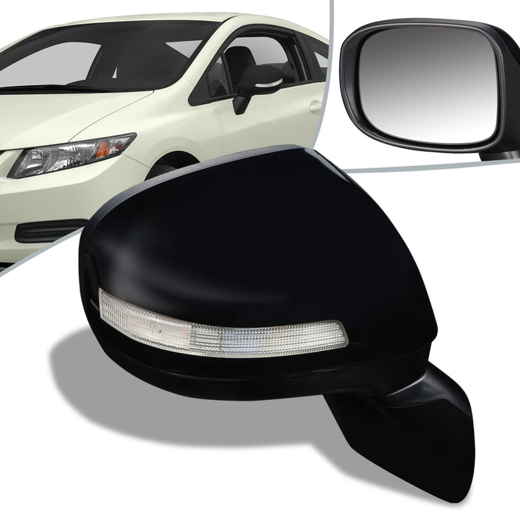 RETROVISOR MIRROR - OEM - 13-15 HONDA CIVIC 4-DR - POWERED - W/ SIGNAL LIGHT - FOLDING - BLACK MATERIAL - RIGHT