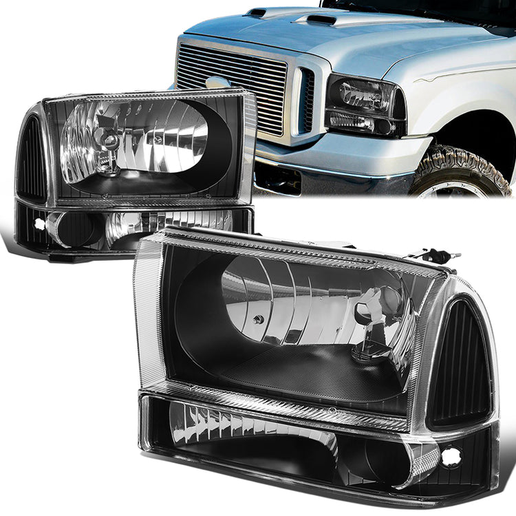 FAROS 99-04 FORD SUPER DUTY F-250, F-350, F-450, F-550 2/4-DR - 4PC - 9007 LOW BEAM / HIGH BEAM / 3157A TURN SIGNAL - BLACK HOUSING / CLEAR CORNER