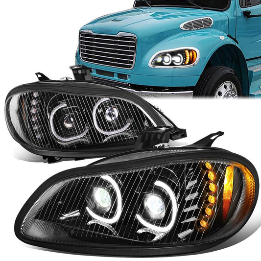 FAROS 04-12 FREIGHTLINER BUSINESS CLASS M2 / 03-19 FREIGHTLINER M2 106 / 03-19 FREIGHTLINER M2 112 - PROJECTOR - LED DRL - BLACK HOUSING - LED LOW BEAM / HIGH BEAM - LED TURN SIGNAL